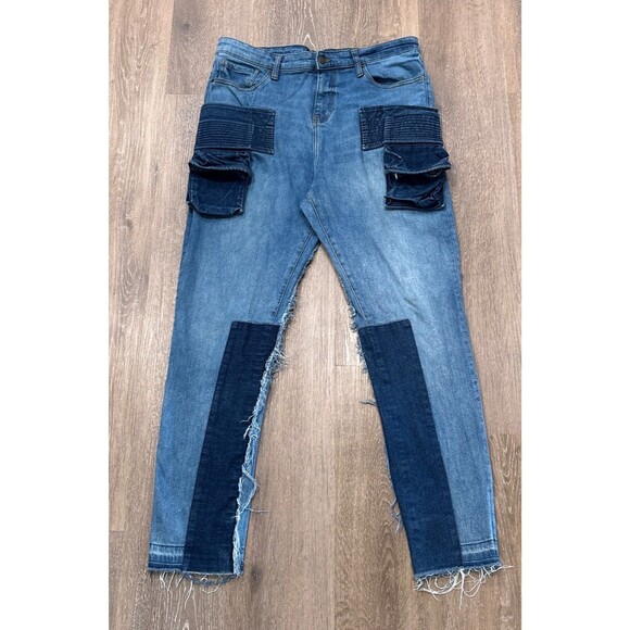 Val Kristopher SPACE Jeans 34X30 Patchwork Distressed Cargo (Tag 34X32) - Picture 1 of 16